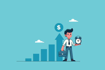 Ambitious Young Professional Balancing Success on a Rising Chart with Time in Hand