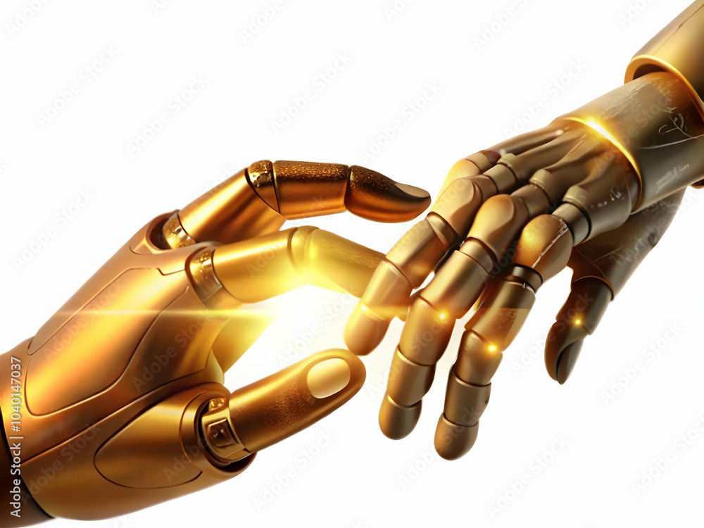 Aufkleber human robot fingertips touching glowing interface digital art image collaboration connection between