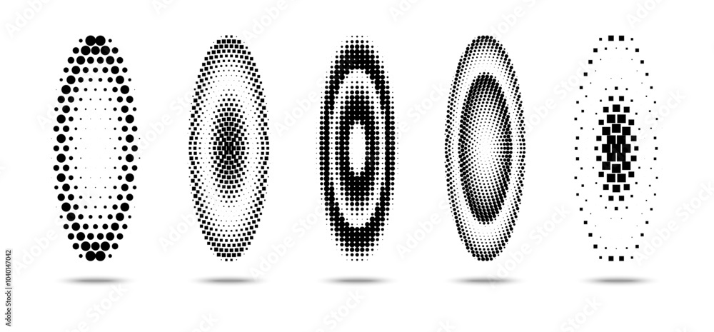 Poster variations of vector oval halftone patterns in black isolated