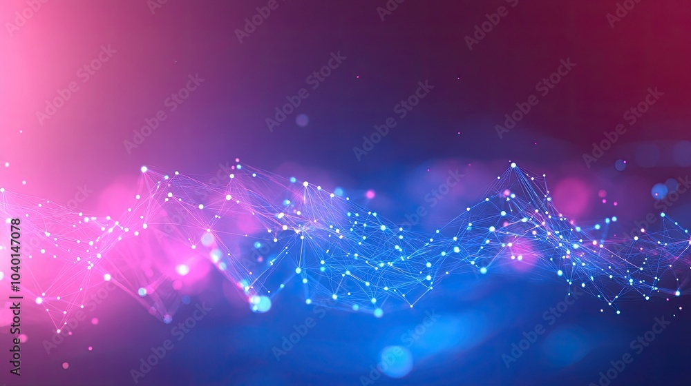 Poster interwoven light beams and data points on a high-tech digital network background