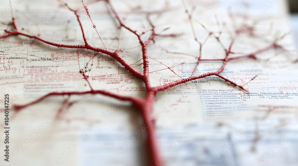 Poster A close-up view of a branching decision tree model, with detailed nodes representing different paths in a business decision report, no background