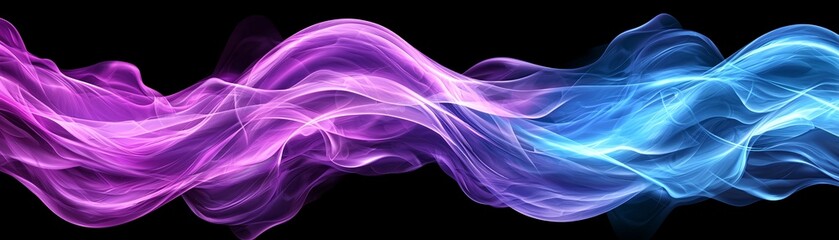Naklejka premium Abstract Blue and Purple Smoke Waves on Black Background.
