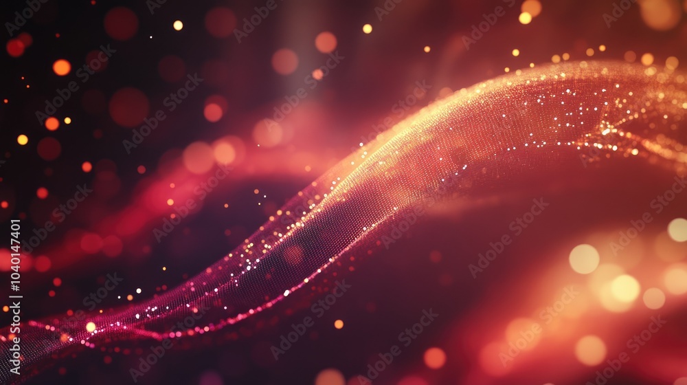 Poster interwoven light beams and floating digital points on a high-tech background