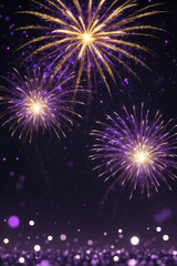 Naklejka premium Stunning gold and dark violet fireworks illuminate the New Year night sky