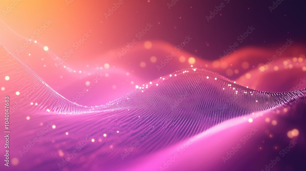 Poster interwoven lines and glowing dots representing a digital network on a gradient tech background