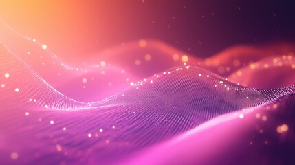 Obraz premium Interwoven lines and glowing dots representing a digital network on a gradient tech background