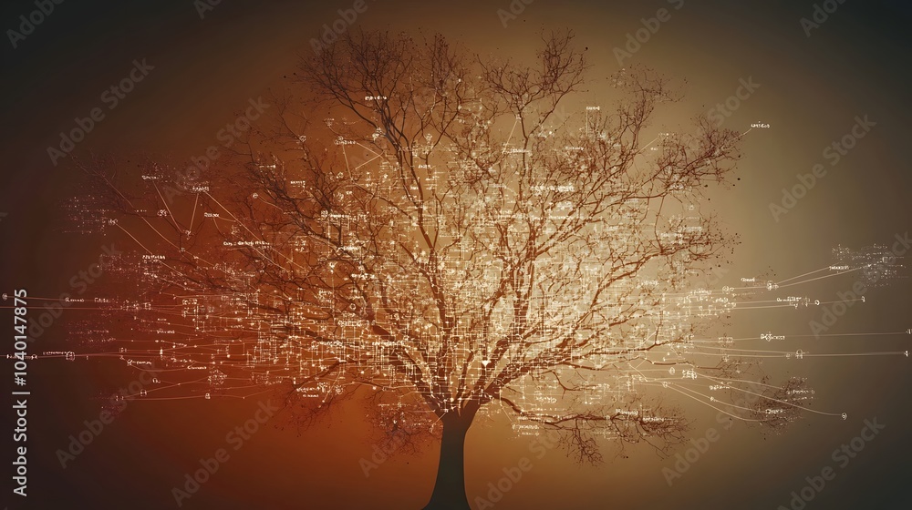 Poster A glowing decision tree diagram, with distinct nodes and branching paths, representing a complex decision-making process, no background