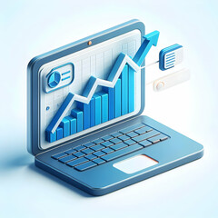 3D Vector Icon Laptop Graph Online Financial Analysis Digital Finance Infographic Investment Platforms Modern Design Clean Lines White Background