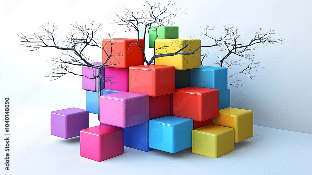 Leinwandbilder a 3d decision tree with vibrant colors, each node representing different outcomes in a business stra