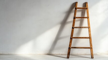 Wooden ladder against concrete wall background