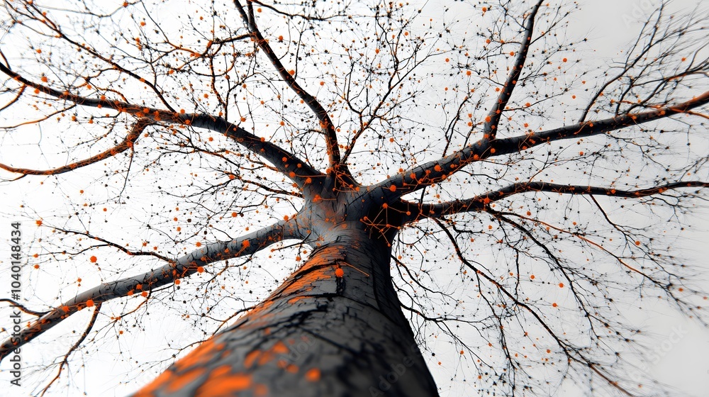Poster A high-definition decision tree model with sharp lines and branching paths, each node representing a business decision, no background