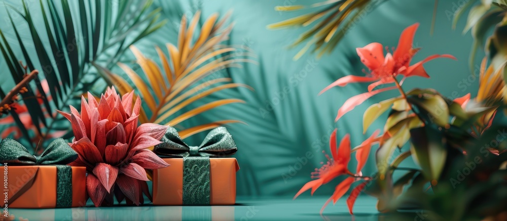 Aufkleber a creative composition featuring a gift wrapping idea set against a backdrop with copy space image