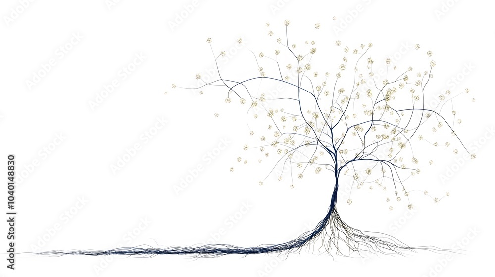 Fototapete A minimalist decision tree model with smooth lines, each branch representing a different segment of a business strategy, no background