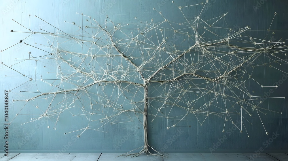 Fototapete A minimalist decision tree model with smooth lines, each branch representing a different segment of a business strategy, no background