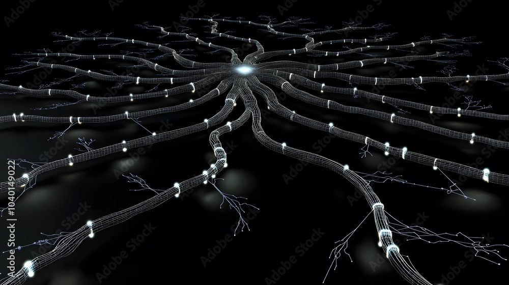 Poster A futuristic decision tree diagram with glowing nodes and clear paths, representing a complex business decision process, no background
