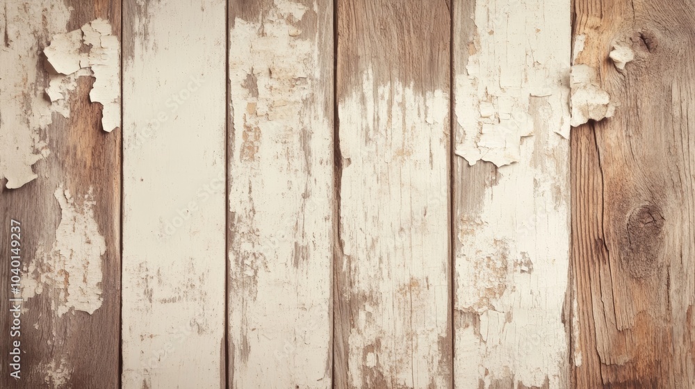Poster a textured wooden background featuring weathered, peeling paint and rustic elements, creating a vint