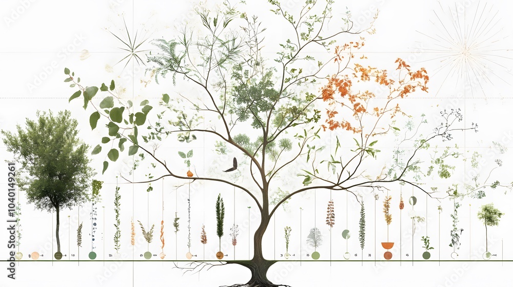 Fototapete A zoomed-in decision tree model with distinct branches, showing multiple outcomes in business analytics, no background