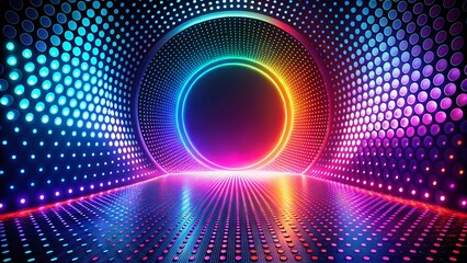 Obraz premium Neon Circle Dot Pattern Tech Background for Futuristic Fashion Photography