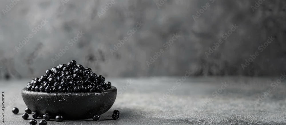 Poster black lumpfish caviar arranged as a fresh seafood appetizer on a table with a plain background for c