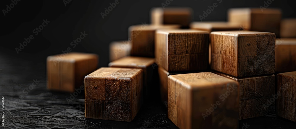 Poster wooden blocks display a sales strategy message on a black background with a conceptual sales strateg