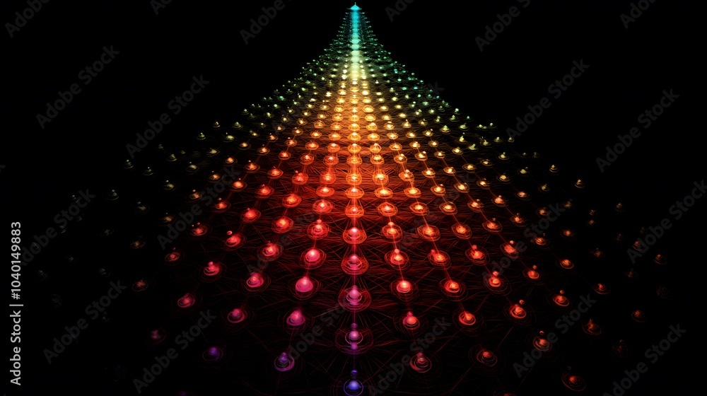 Poster A glowing 3D K-Means model, with clusters of data points grouped around bright centroids, each cluster in a different color, no background