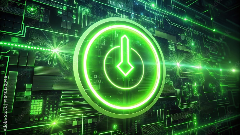 Poster neon green admin stroke symbol glowing animation in panoramic view for modern tech and digital theme