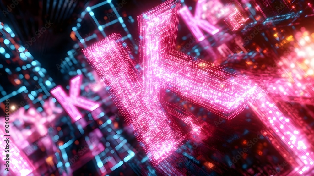 Poster A high-definition K-Means clustering model with sharp lines and clear data points, each cluster represented by distinct color segments and the word 'K-Mean' in glowing text, no background