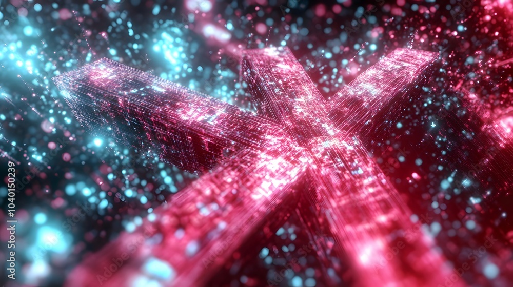 Poster A detailed close-up of a K-Means model with multiple clusters, each group represented by different colors, and the word 'K-Mean' in futuristic text, no background