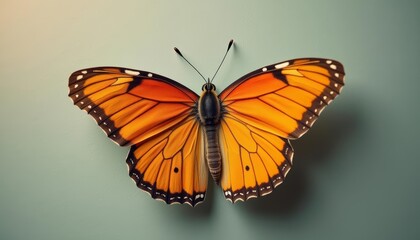 Obraz premium Beautiful orange butterfly resting on a green surface