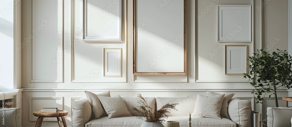 Aufkleber interior with wall and table photo frames creating a charming ambiance with copy space image