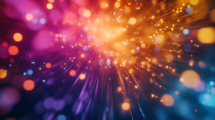 Naklejka premium A swirl of vibrant bokeh lights in motion, with glowing particles in various colors, creating a dynamic and magical atmosphere