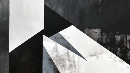 Minimalist black-and-white abstract composition of light and shadows, creating geometric patterns with bold lines and textures