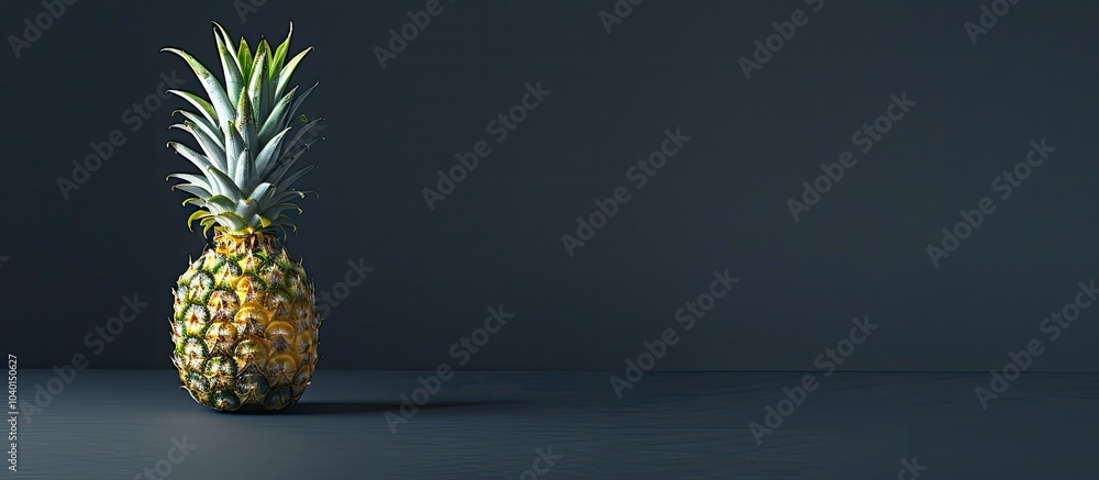 Poster pineapple placed on a dark backdrop with copy space image