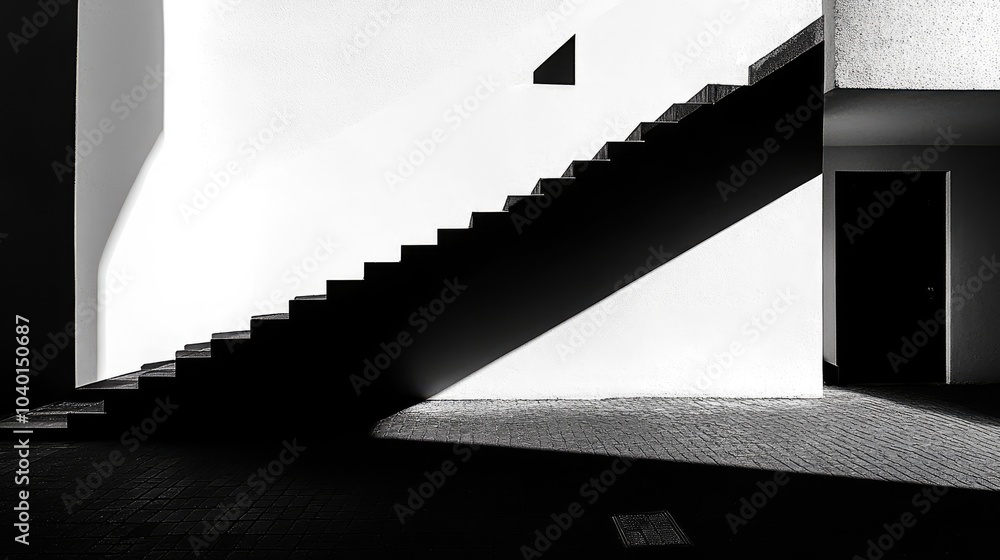 Aufkleber minimalist black-and-white composition with bold geometric lines and deep shadows playing with textu