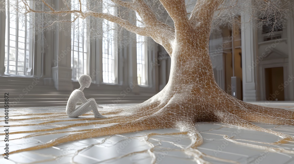 Aufkleber a futuristic 3d decision tree, with 'ml' written along the branches, representing advanced machine l