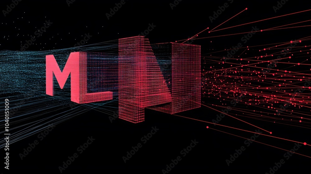 Poster a futuristic graph showing the results of an ml model, with 'ml' written in sleek text integrated in
