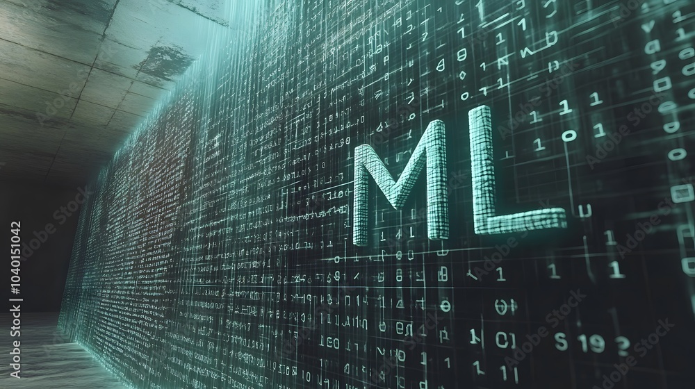 Poster a futuristic graph showing the results of an ml model, with 'ml' written in sleek text integrated in