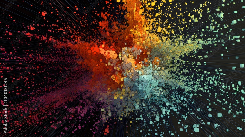 Poster A futuristic K-Means clustering model with color-coded clusters, and 'ML' prominently displayed in bold text, no background