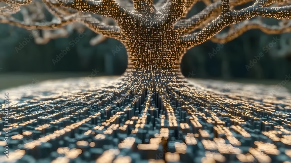 Aufkleber a futuristic decision tree model, with the words 'machine learning' integrated into the branches, no