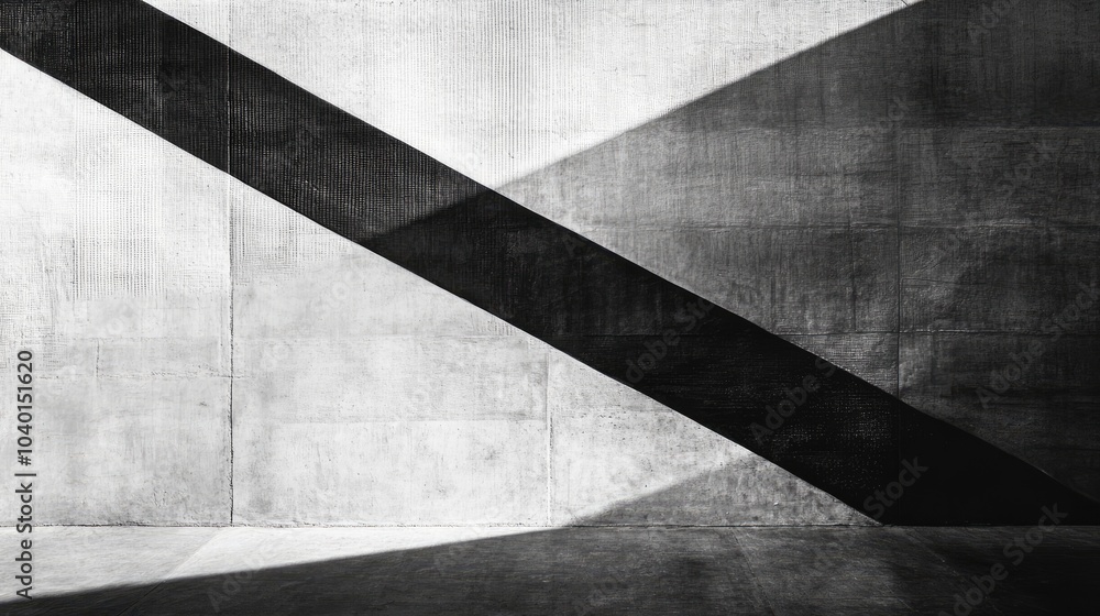 Poster abstract minimalist composition in black and white, playing with light, shadows, and textured lines 