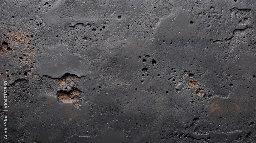 Aufkleber a textured, dark surface with irregular patterns, featuring pits and subtle color variations, resemb