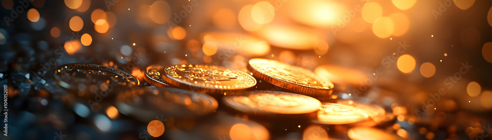 Poster soft abstract coins bokeh effect collection focused coins shimmering bokeh lights wealth revenue cle