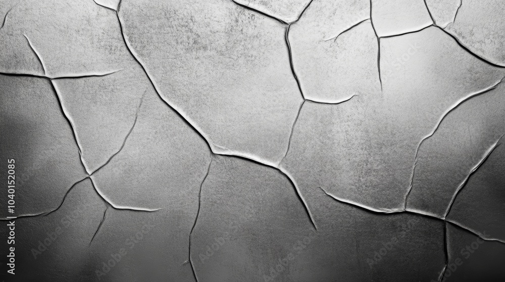Poster a textured, monochromatic surface featuring intricate cracks and fissures, creating a visually inter