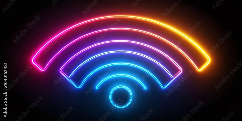 Poster neon wifi animation with glowing hotspot lines on black background for internet connectivity visuals