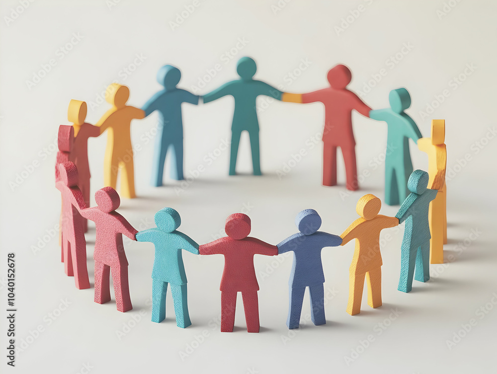 Aufkleber flat bokeh community figures holding hands vector illustration, soft abstract figures circle bokeh l