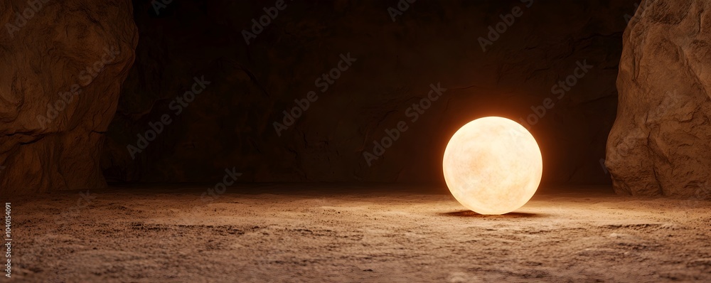 Poster enchanted orb illuminating shadowy clearing - mysterious night scene with deep shadows and ethereal 