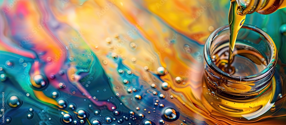 Poster top view of machine oil on a colorful background with a copy space image