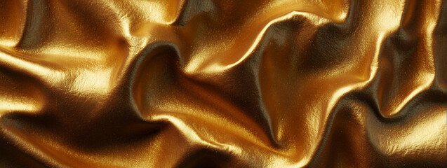 Luxurious gold metal texture with shiny, wrinkled surface creating depth and elegance. Christmas background
