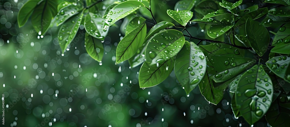 Canvas Prints moist rain covered tree leaves provide a serene copy space image