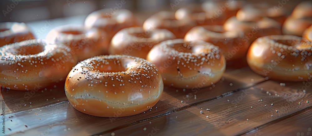 Poster bagel bread placed on the table with a clean background for your copy space image